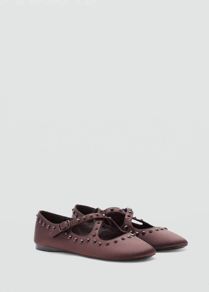 Satin studded ballerinas — Chocolate