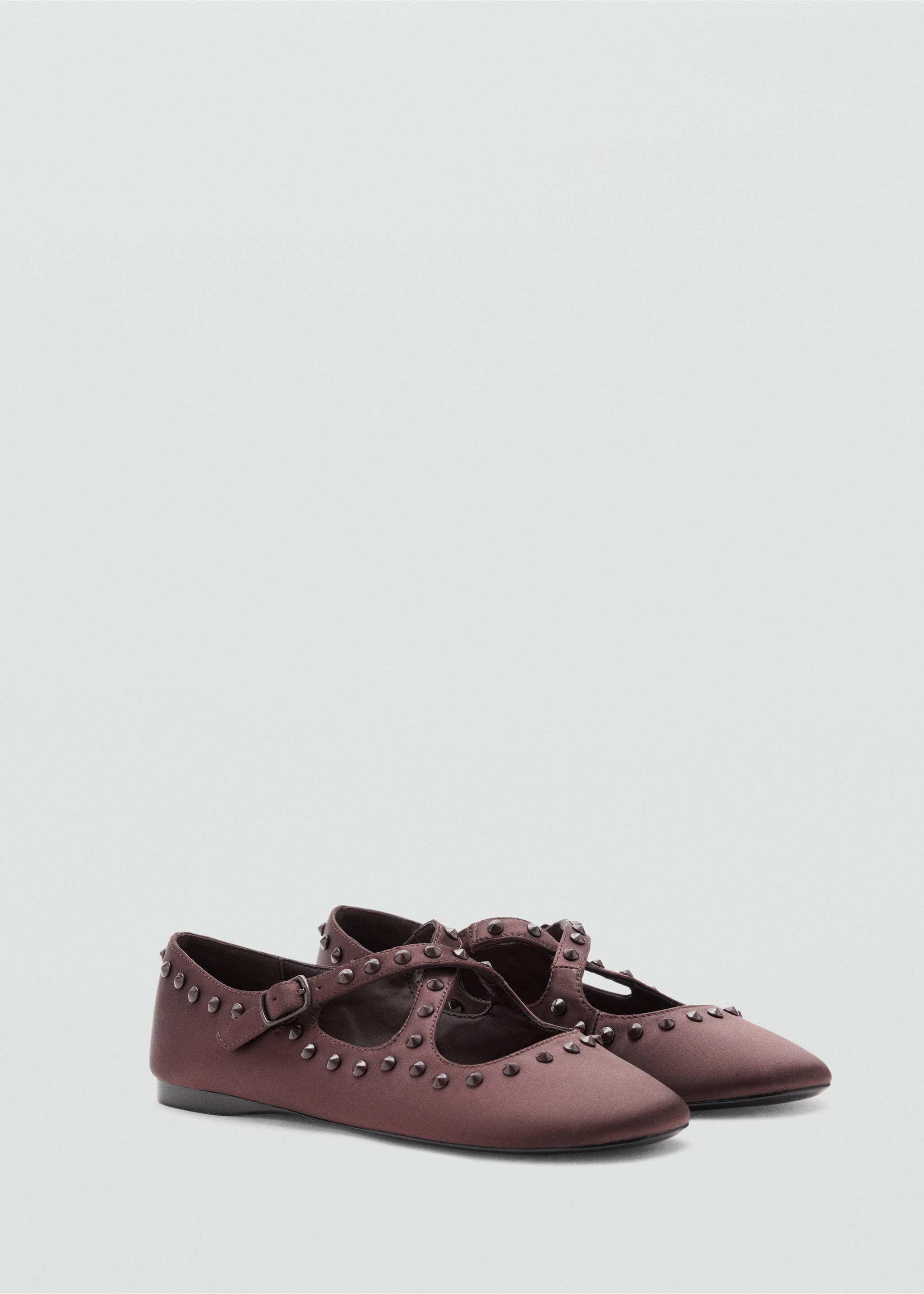 Satin studded ballerinas - Medium plane, Chocolate. Ref: 37024444-00.