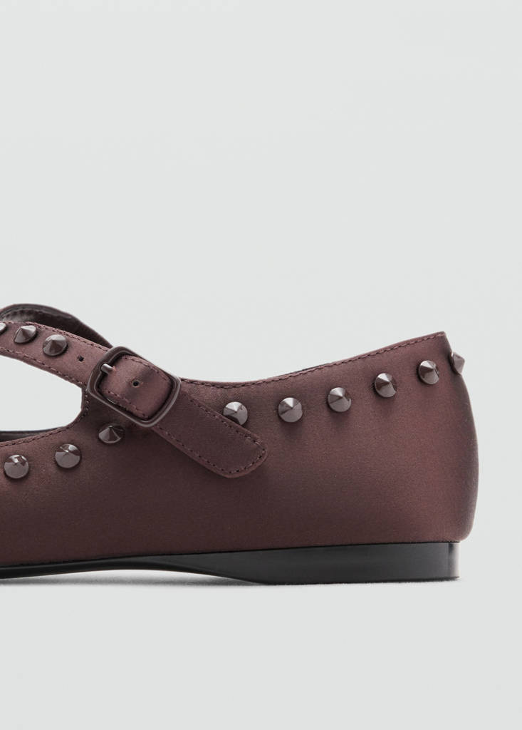 Satin studded ballerinas — Chocolate
