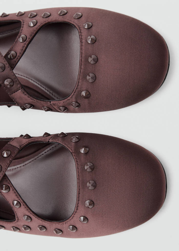Satin studded ballerinas — Chocolate