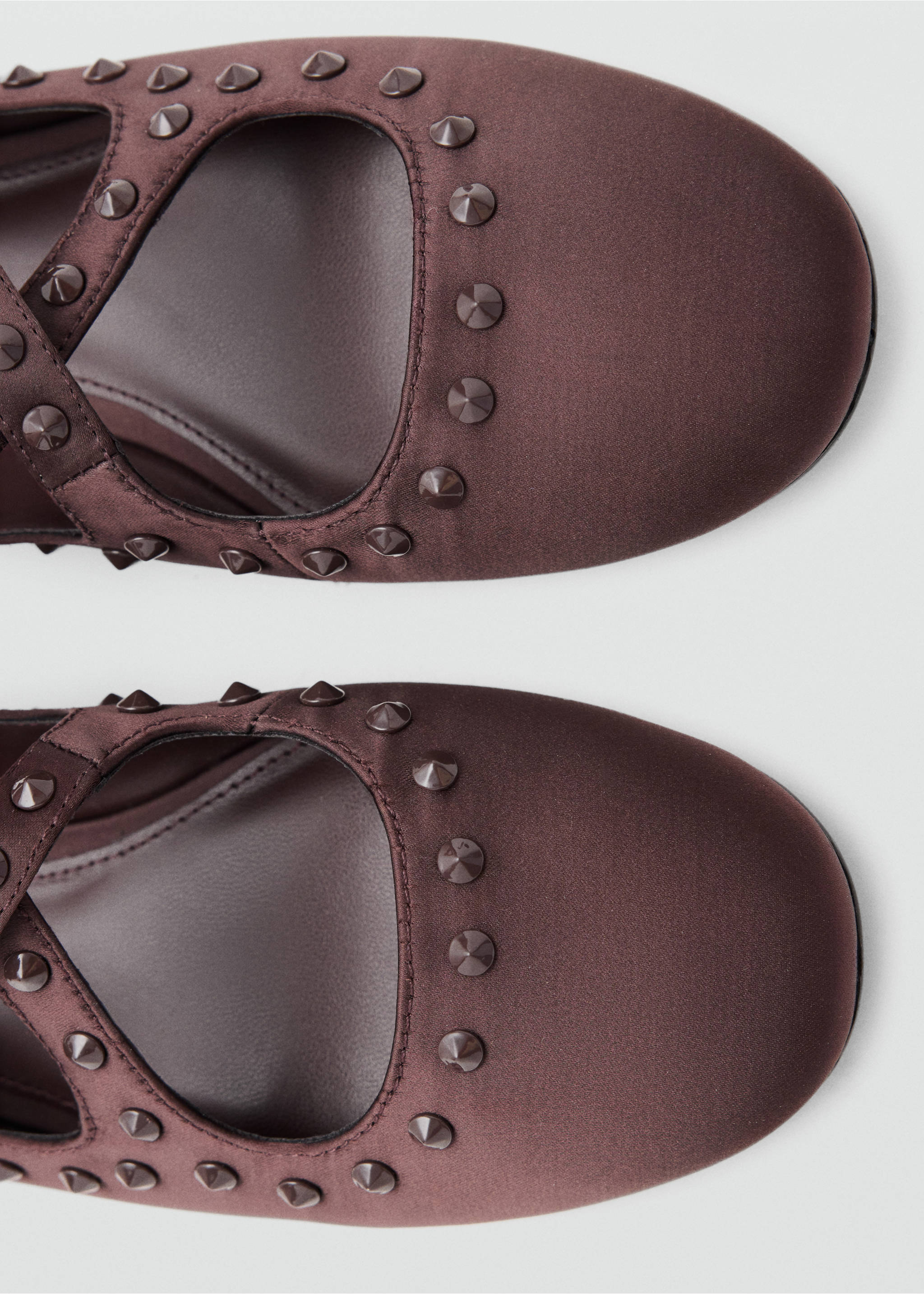 Satin studded ballerinas - Details of the article 2, Chocolate. Ref: 37024444-00.