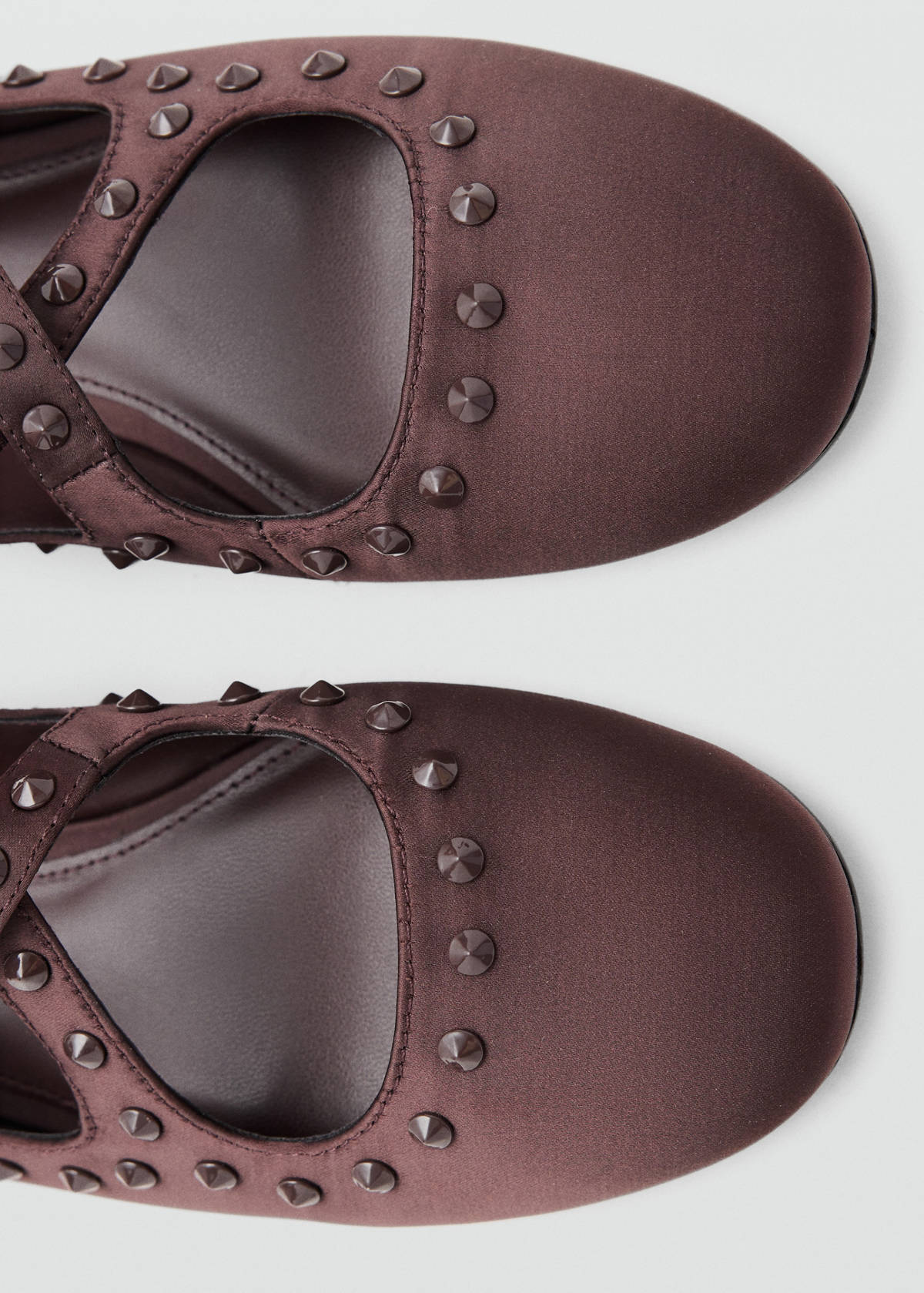 Satin studded ballerinas — Chocolate