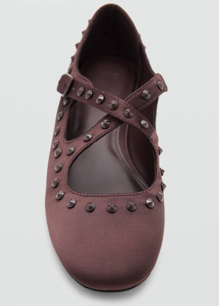 Satin studded ballerinas — Chocolate