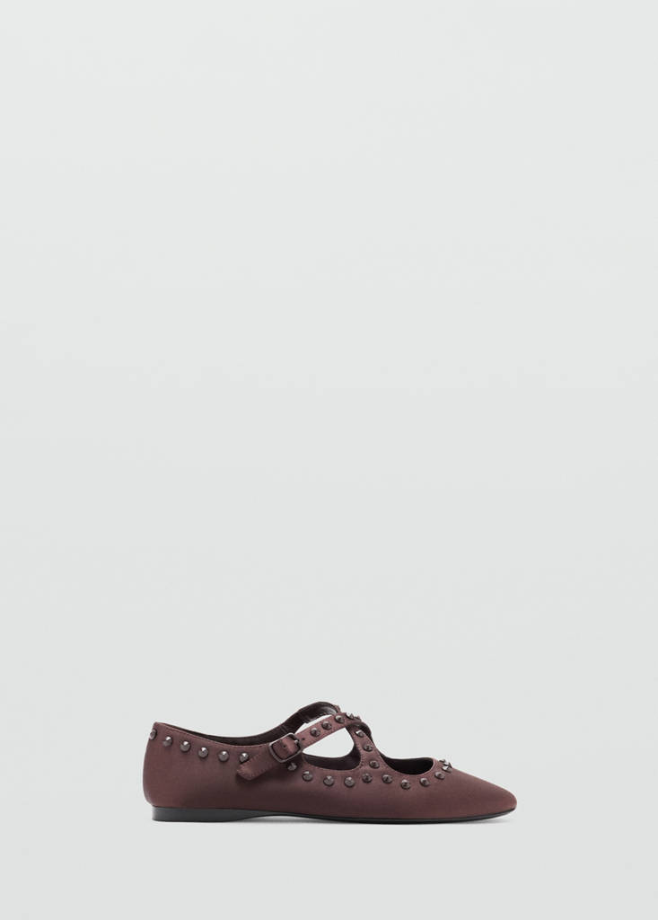 Satin studded ballerinas — Chocolate