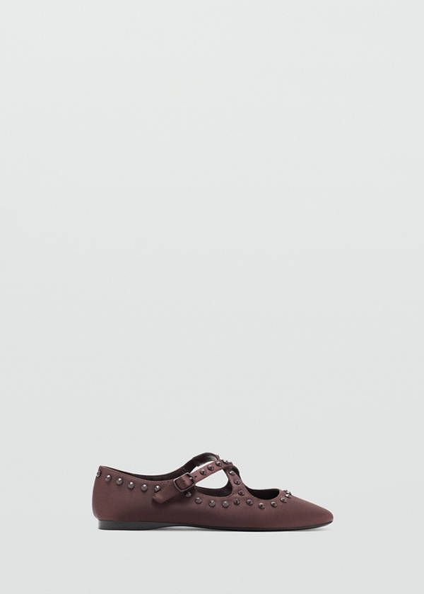 Satin studded ballerinas — Chocolate