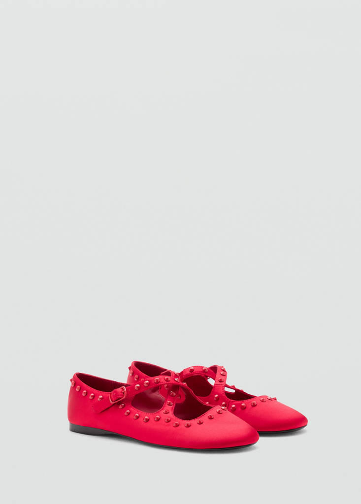 Satin studded ballerinas — Red