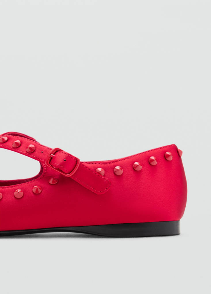 Satin studded ballerinas — Red