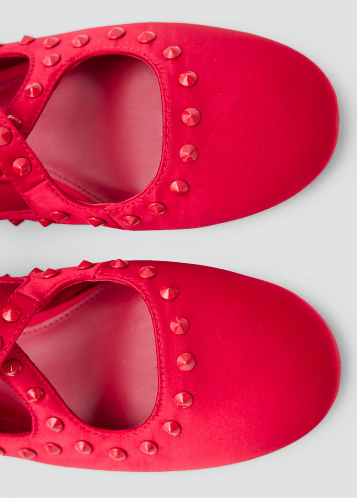 Satin studded ballerinas — Red