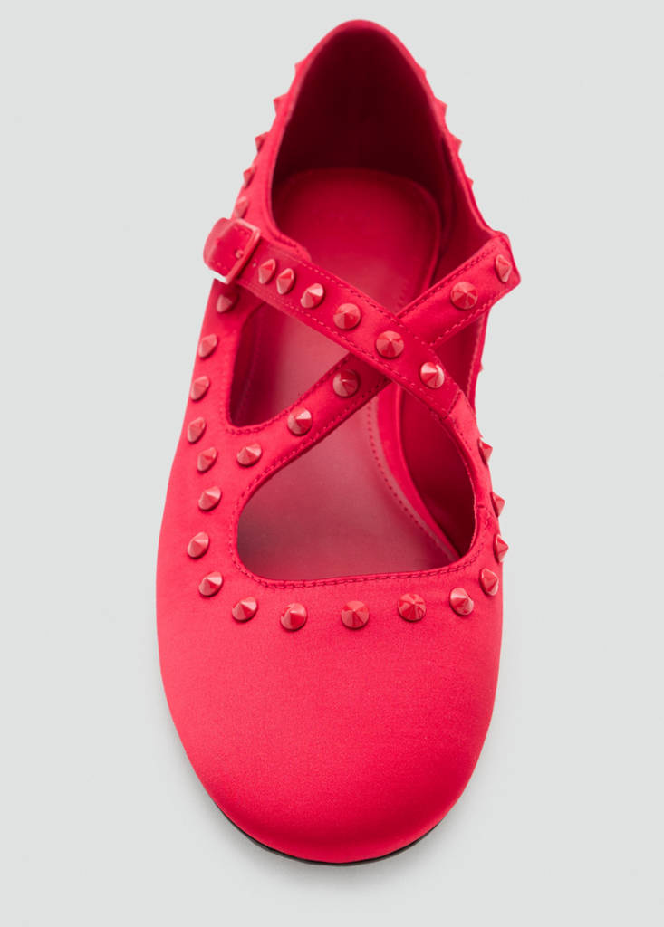 Satin studded ballerinas — Red