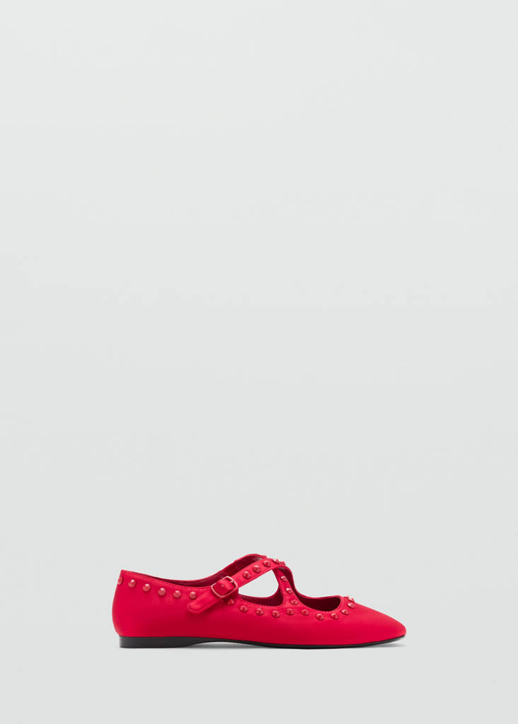 Satin studded ballerinas — Red
