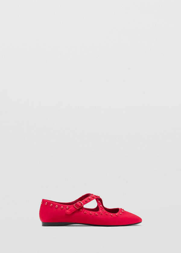 Satin studded ballerinas — Red