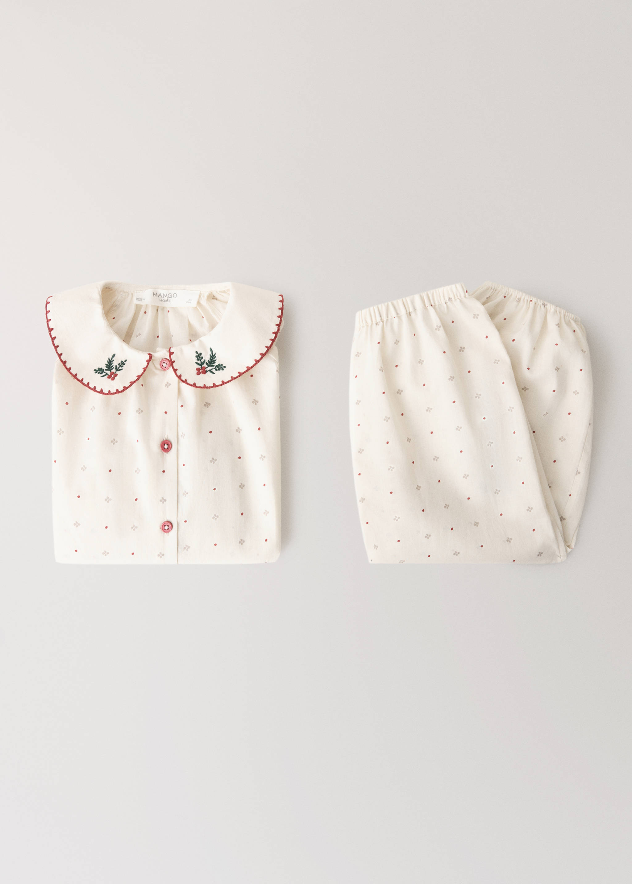 Printed cotton pyjama set with embroidered peter pan collar.