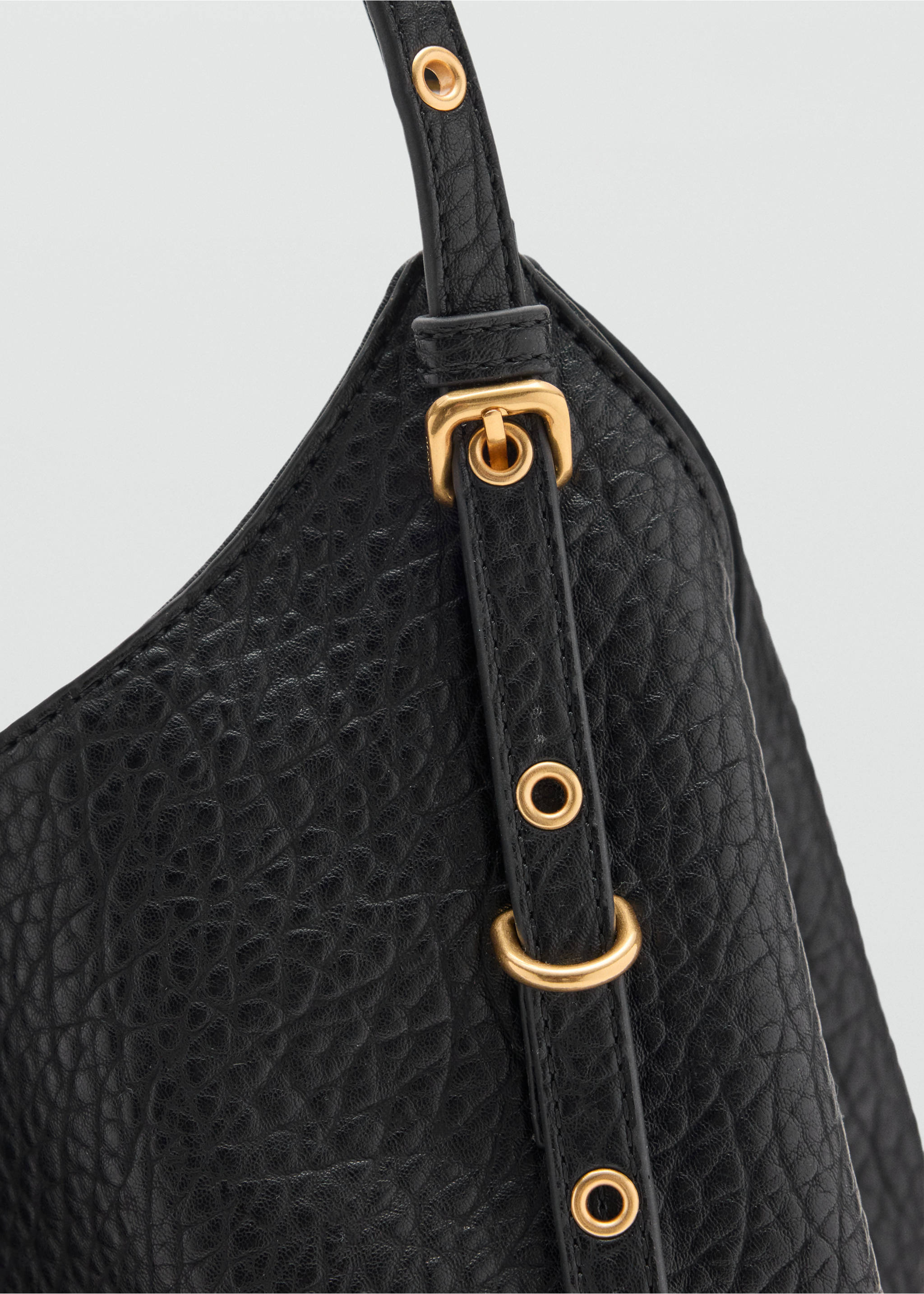 Bucket bag with buckles - Details of the article 1, Black. Ref: 37024461-00.