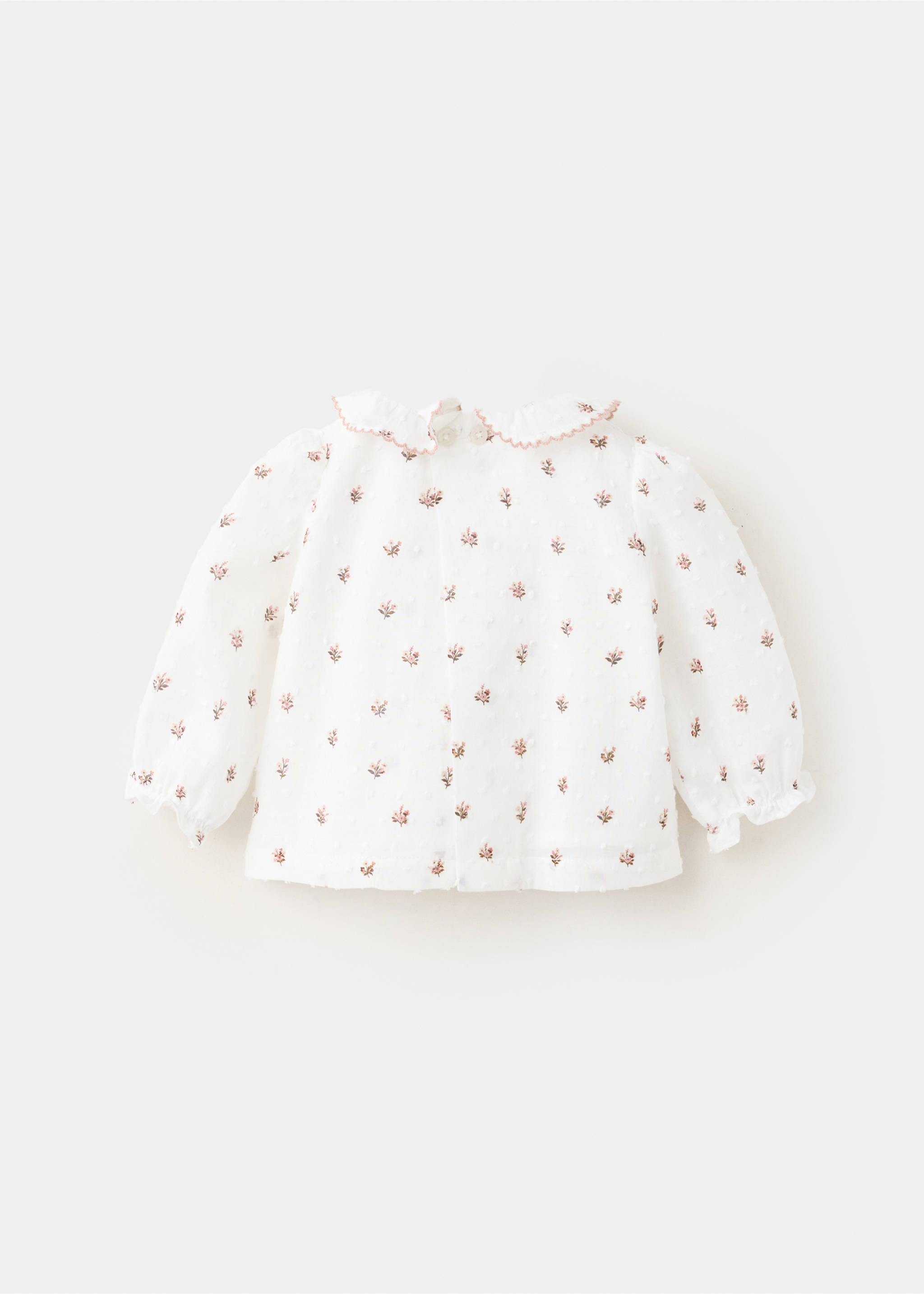 Blusa algodón plumeti flores - Reverso del artículo, Blanco roto. Ref: 37024465-00.