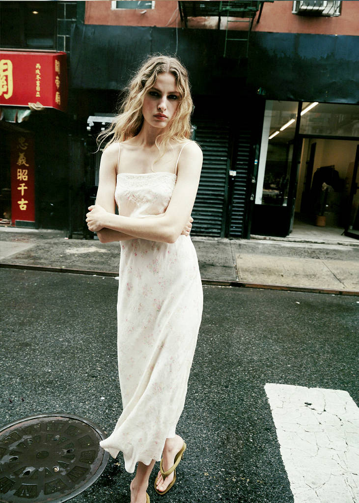 Floral print lace dress — White