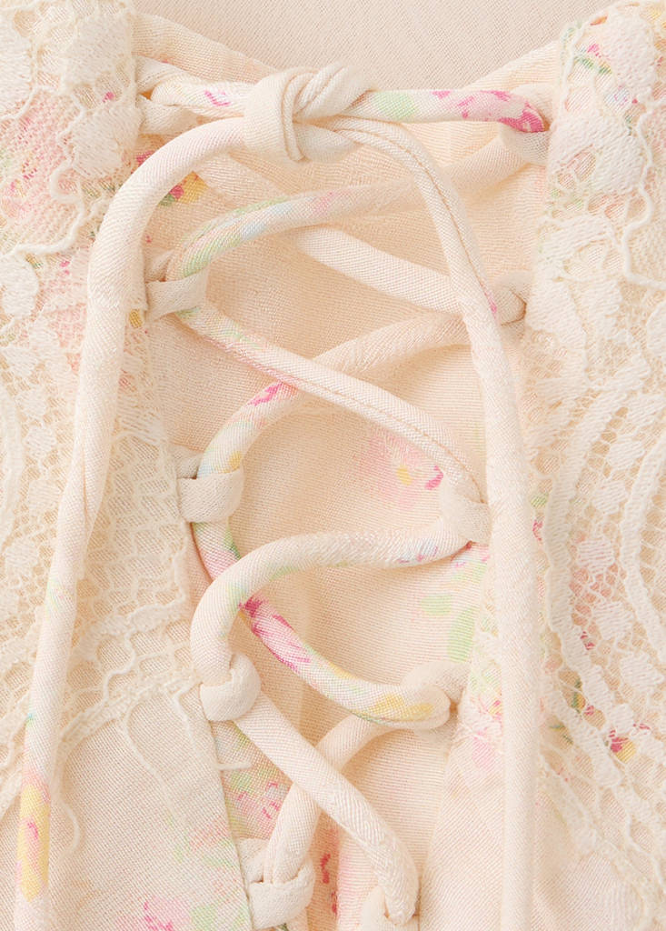 Floral print lace dress — White