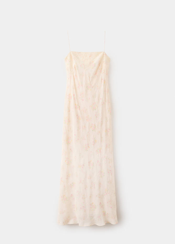 Floral print lace dress — White