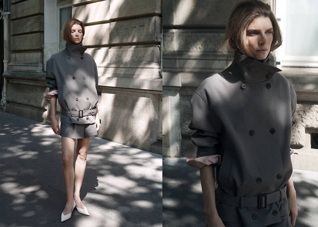 Belted funnel-neck trench coat - thumbnail 7