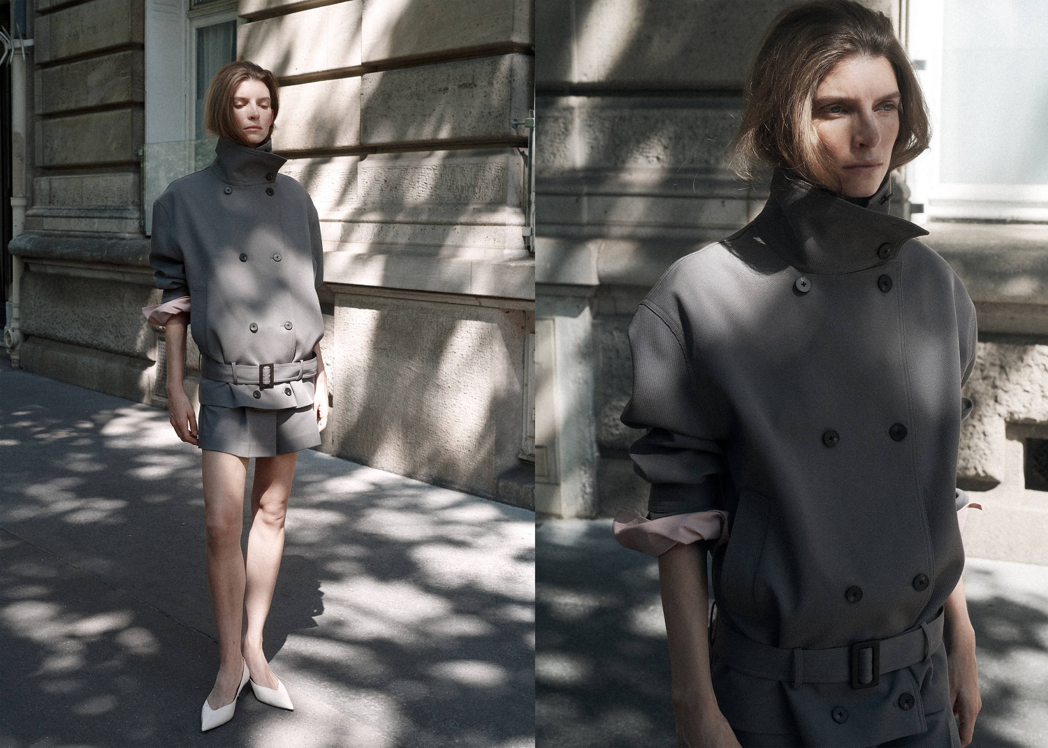 Funnel neck belted trench coat - Panoramic plane