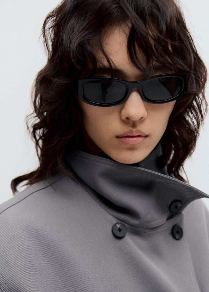 Funnel neck belted trench coat — Grey