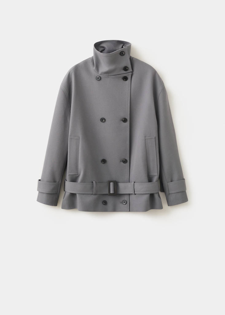 Funnel neck belted trench coat — Grey