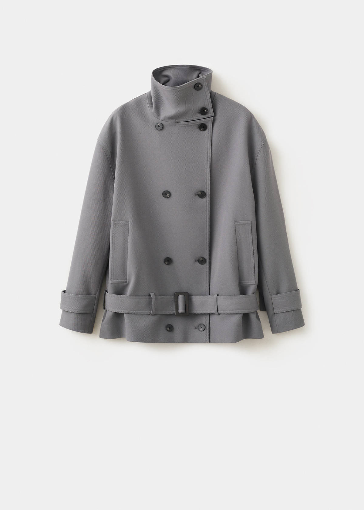 Trench coat with funnel neck and belt — Grey