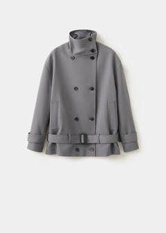 Trench coat with funnel neck and belt — Grey 5