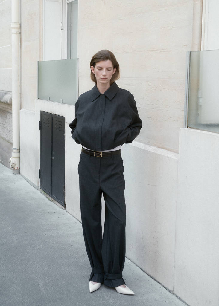 Pinstripe bomber jacket — Grey