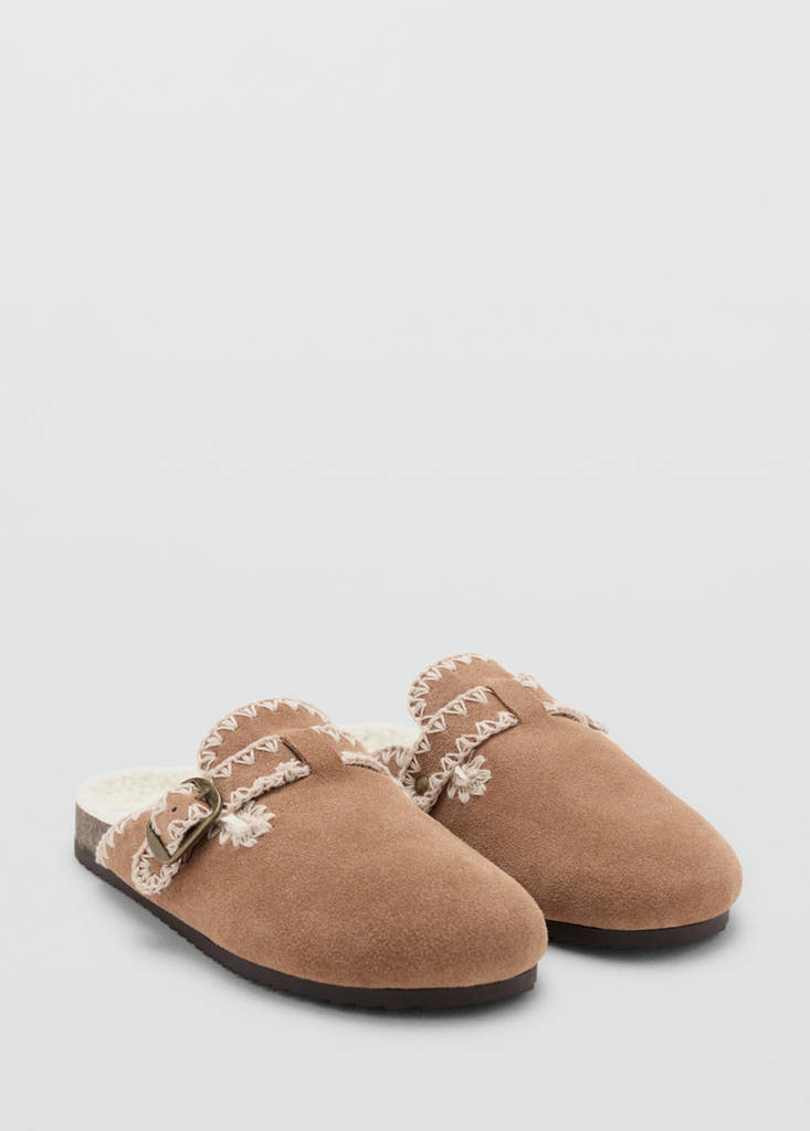 Stitched buckle mule — Medium Brown