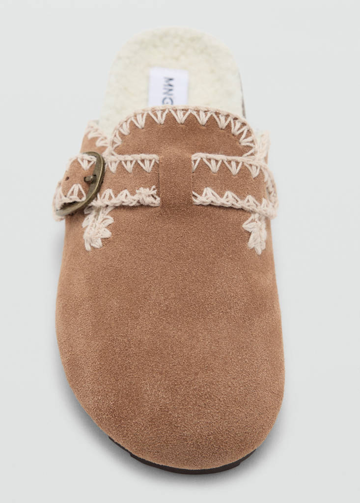 Stitched buckle mule — Medium Brown