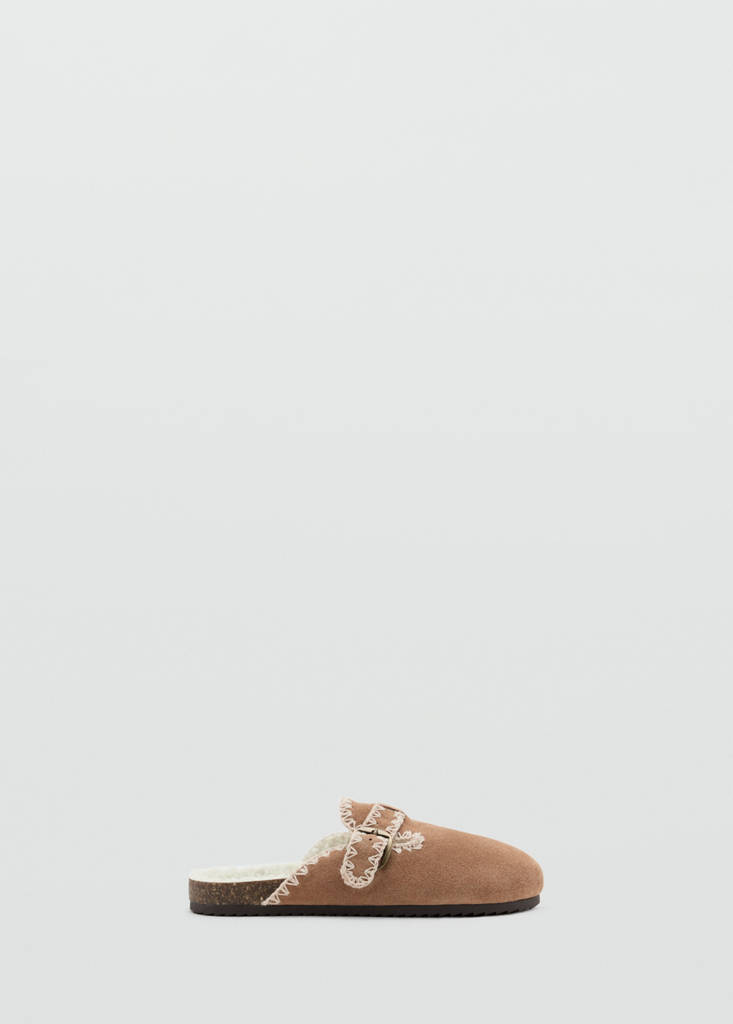 Stitched buckle mule — Medium Brown