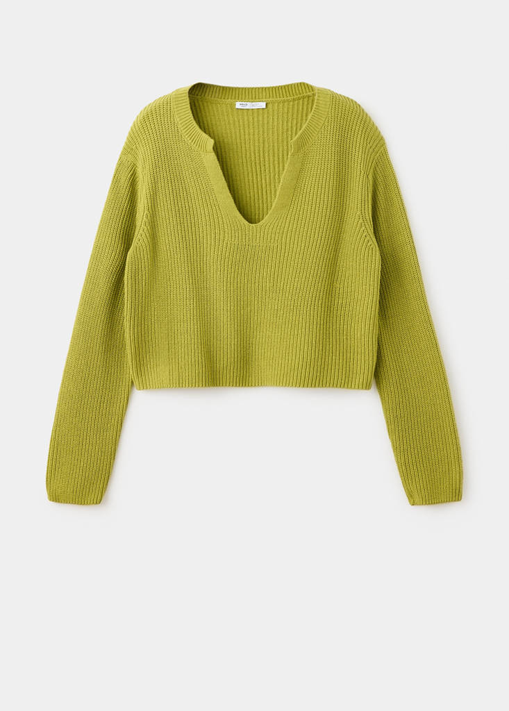 V-neck knitted jumper — Green