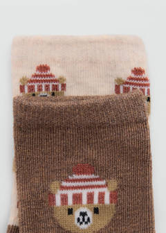 2-pack teddy bear print socks — Brown 3