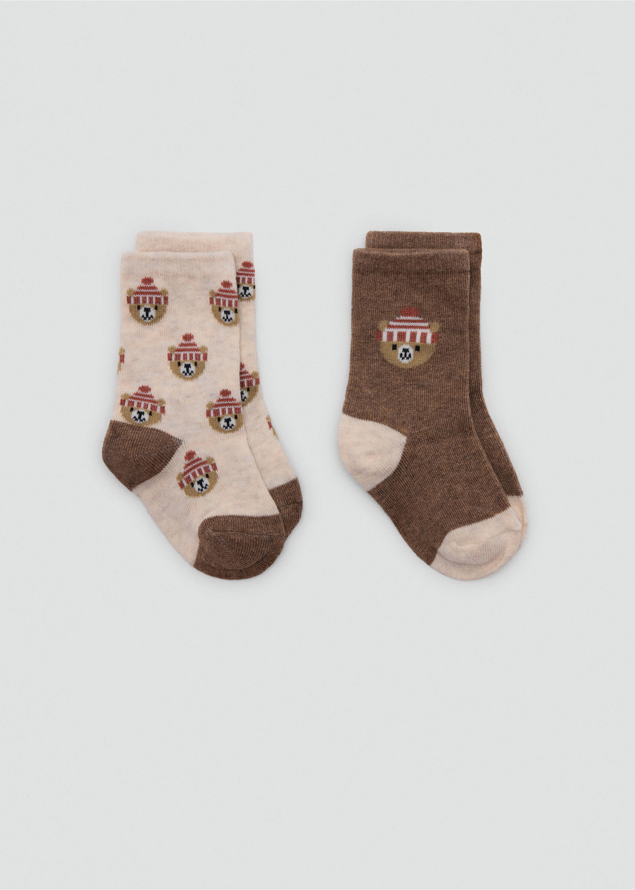2-pack teddy bear print socks - Article without model, Brown. Ref: 37024788-00.