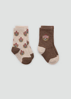2-pack teddy bear print socks — Brown 1