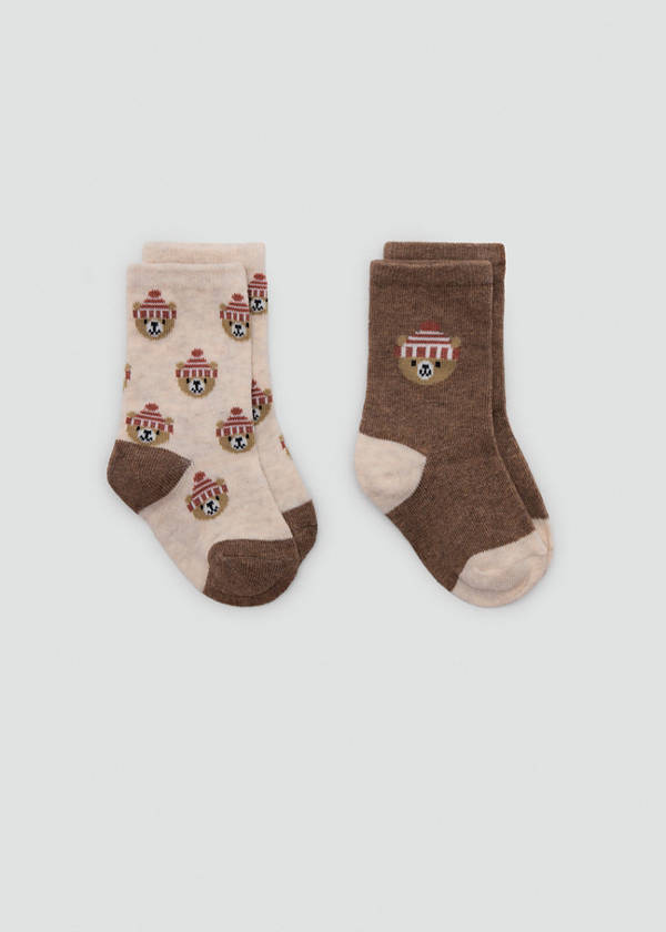 2-pack teddy bear print socks — Brown