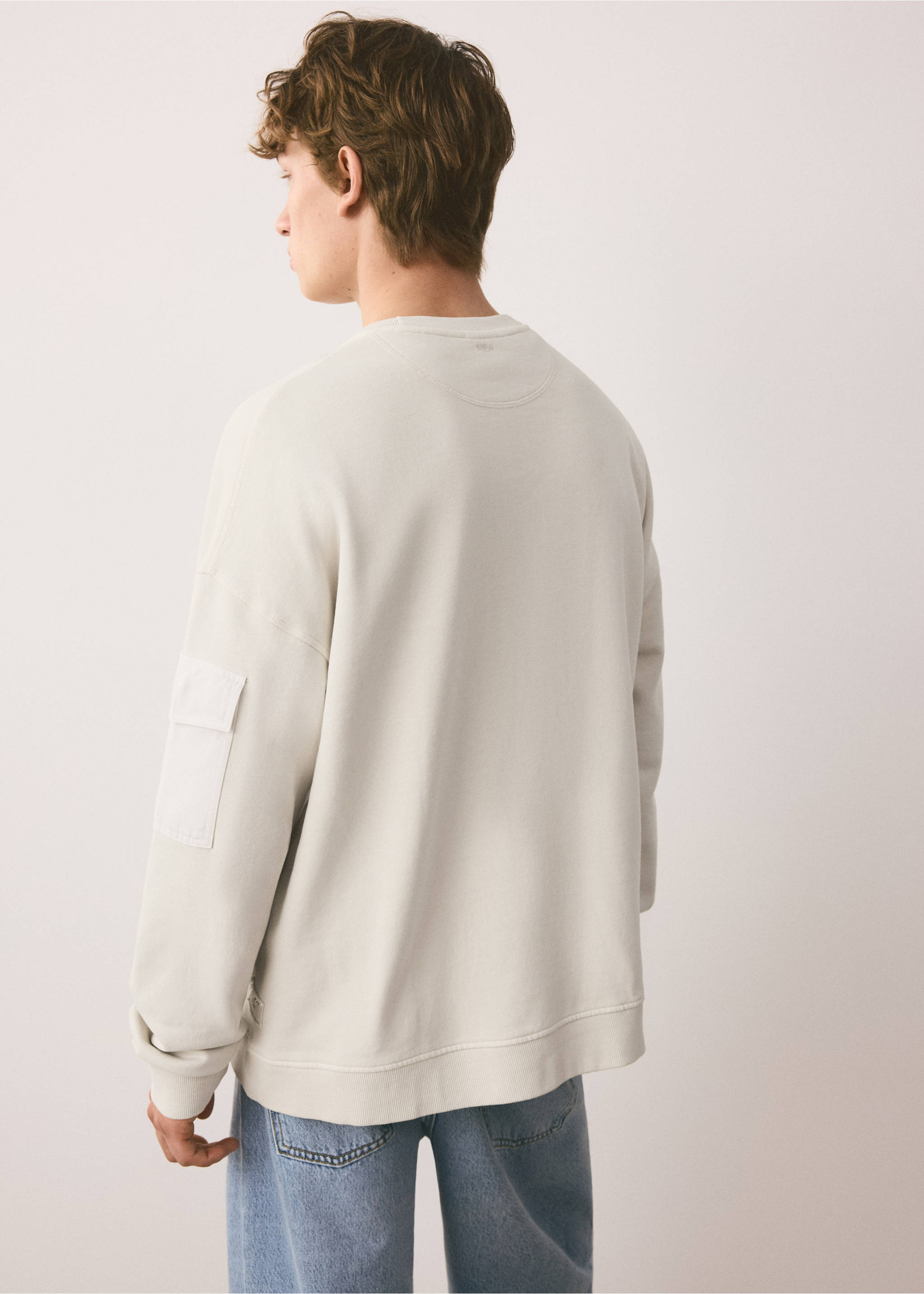 Embroidered detail cotton sweatshirt - Reverse of the article, Ivory White. Ref: 37024795-00.