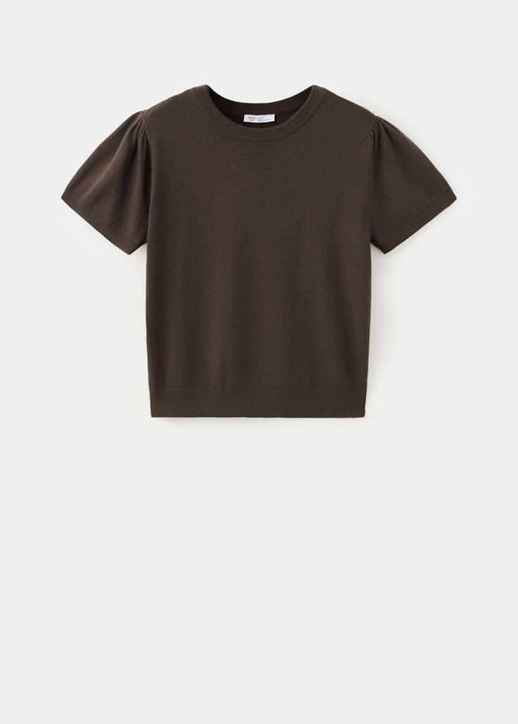 Short-sleeved knitted sweater — Brown