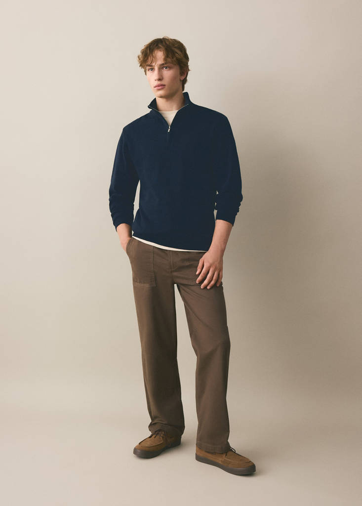 Perkins-neck sweater with zip — Navy