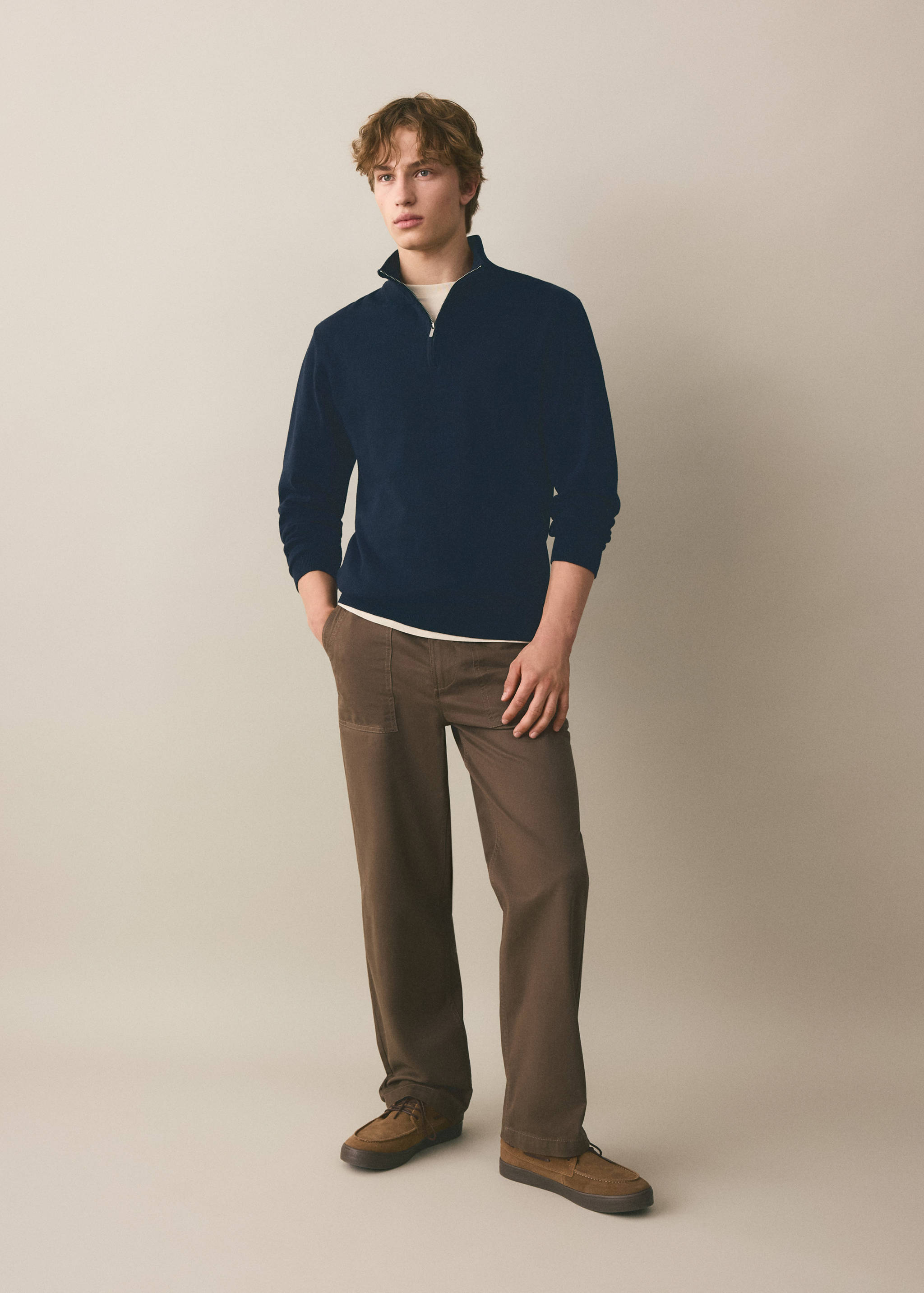 Perkins-neck sweater with zip - General plane