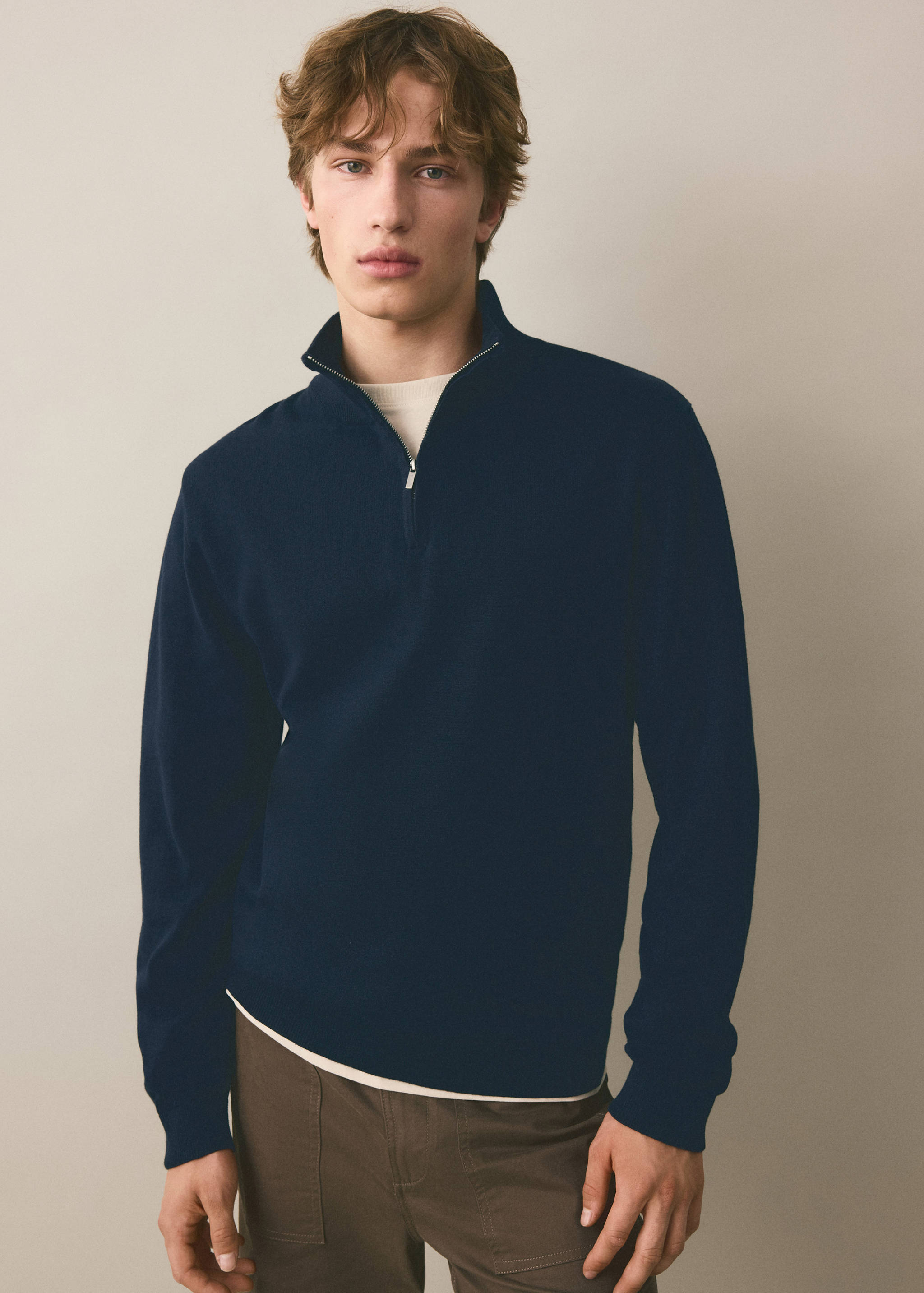 Perkins-neck sweater with zip - Medium plane