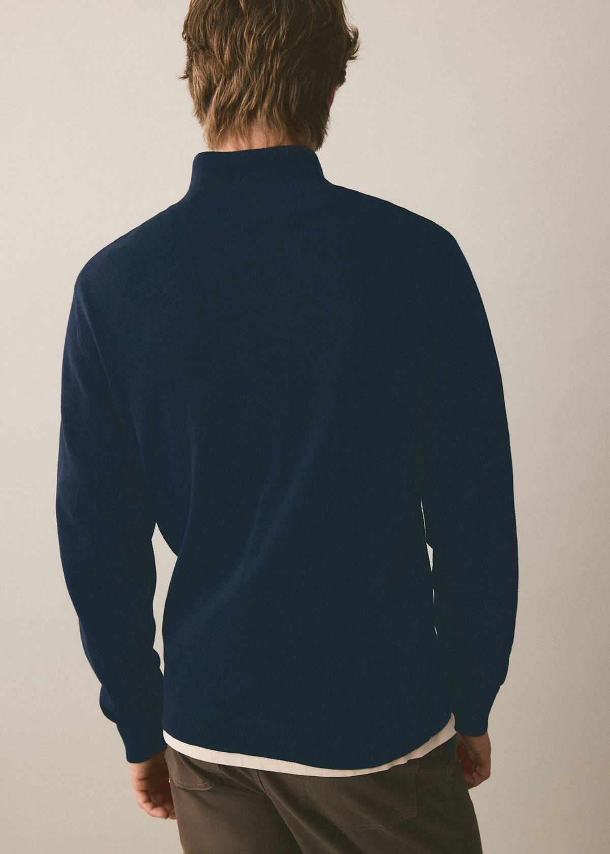 Perkins-neck sweater with zip — Navy
