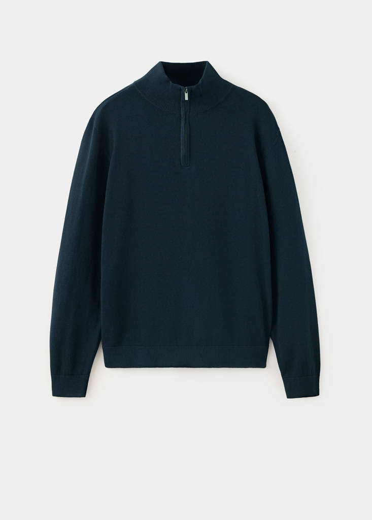 Perkins-neck sweater with zip — Navy