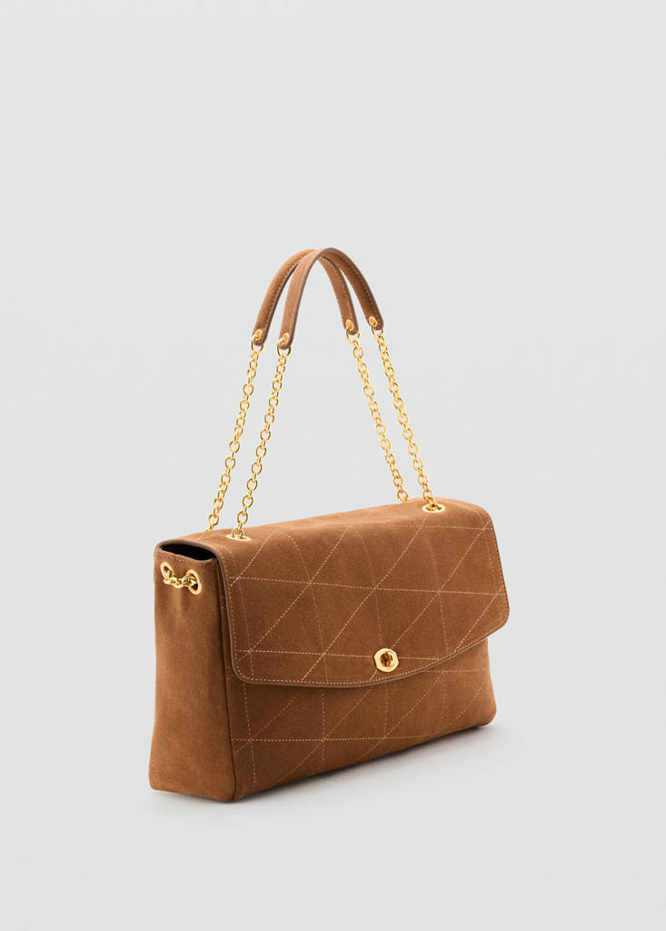 Leather shoulder bag with chain — Medium Brown