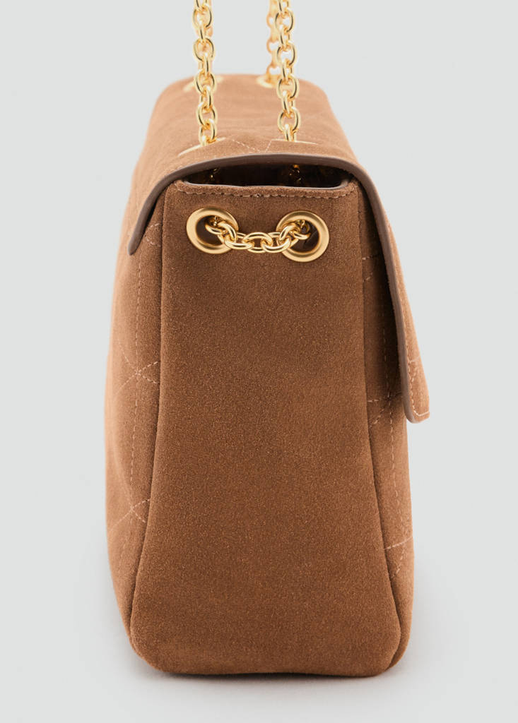 Leather shoulder bag with chain — Medium Brown