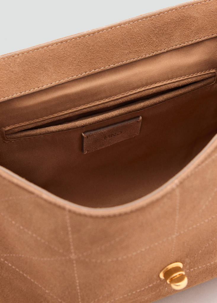 Leather shoulder bag with chain — Medium Brown