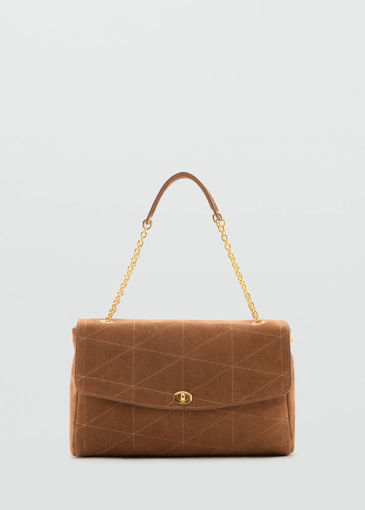 Leather shoulder bag with chain — Medium Brown