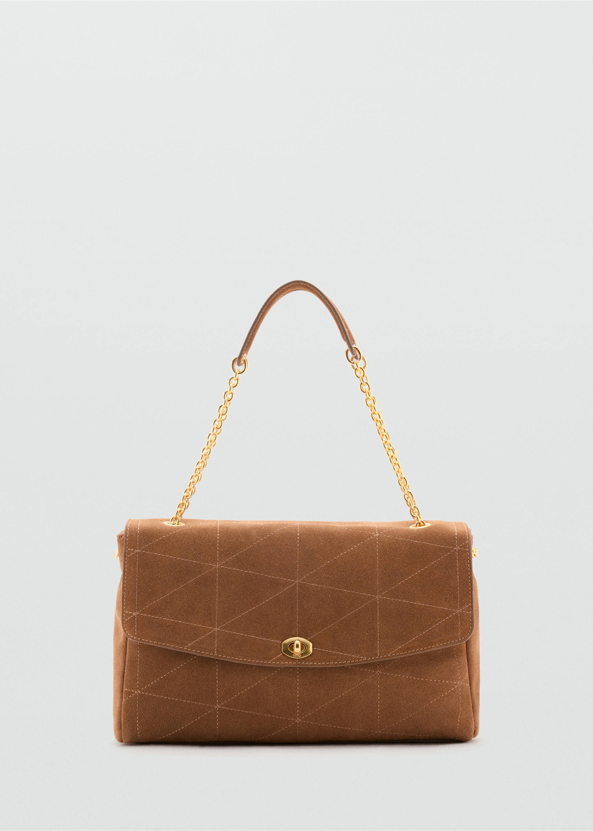 Leather shoulder bag with chain - Article without model, Medium Brown. Ref: 37024798-00.