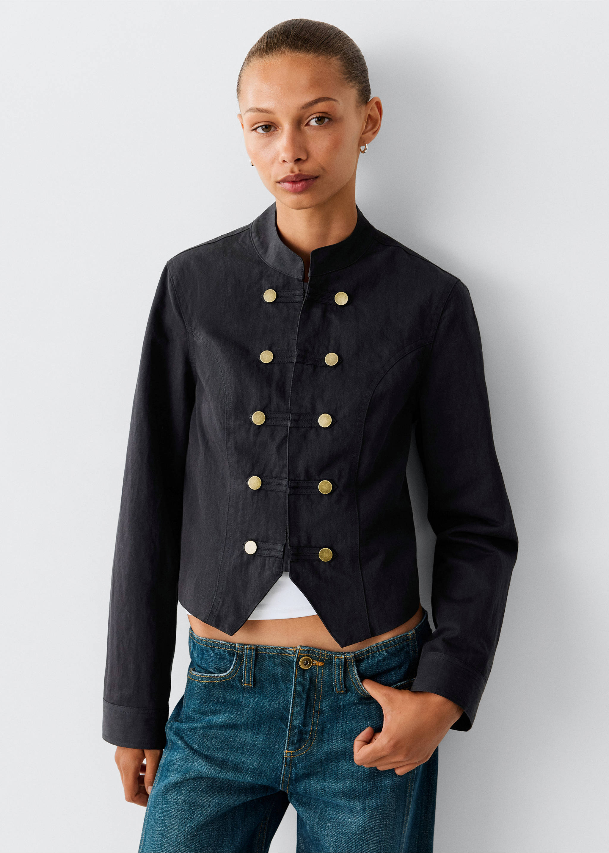 Buttoned jacket - Medium plane, Black denim. Ref: 37024800-00.