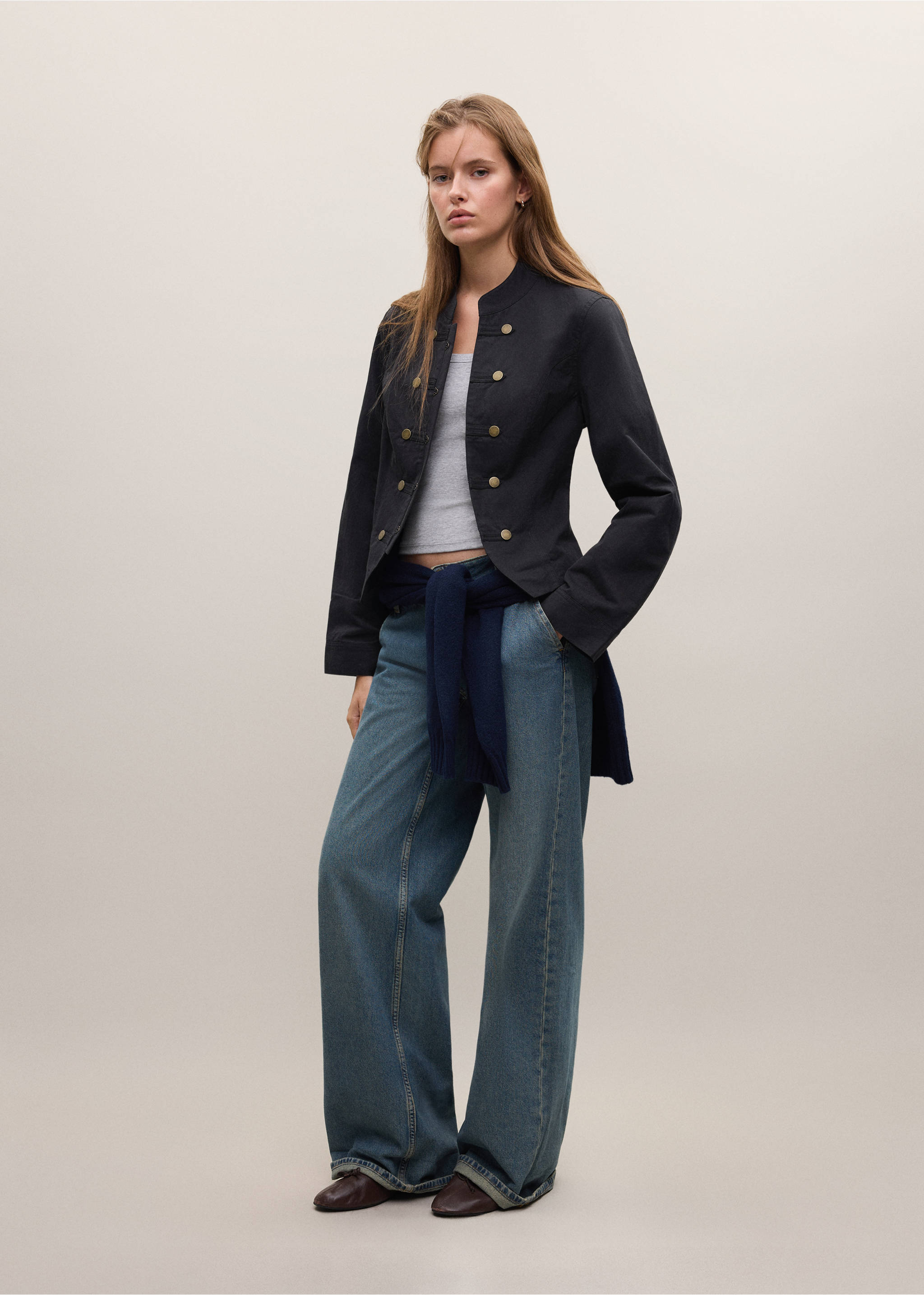 Buttoned jacket - General plane, Black denim. Ref: 37024800-01.